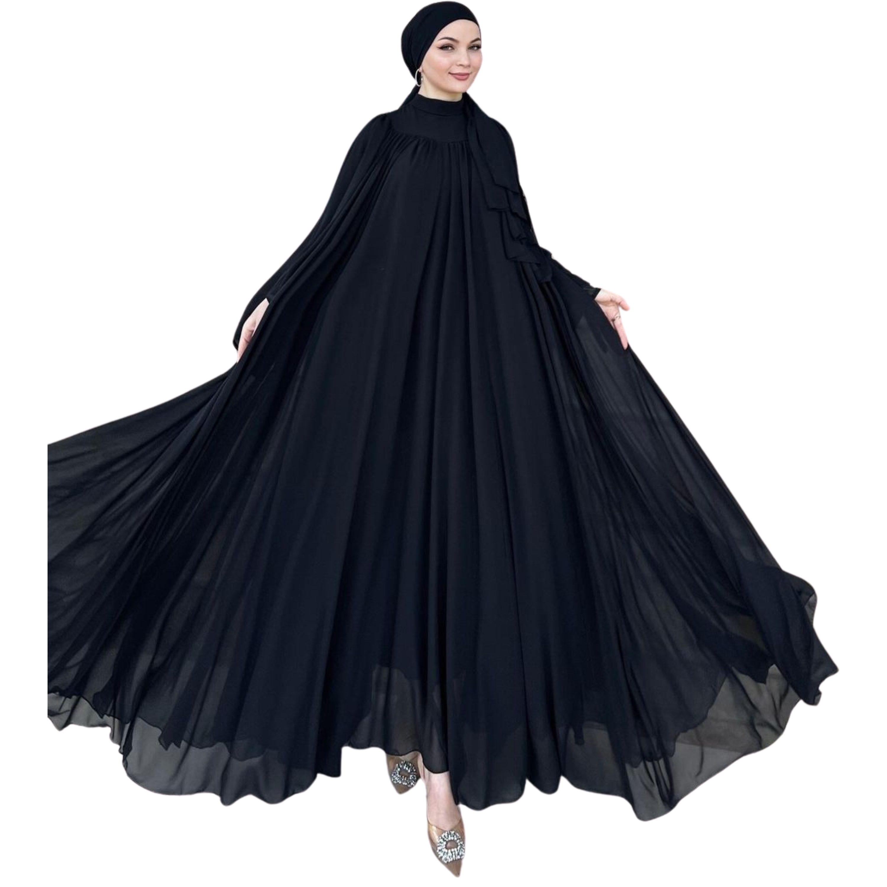 Coal Black Elegance Scarf Abaya