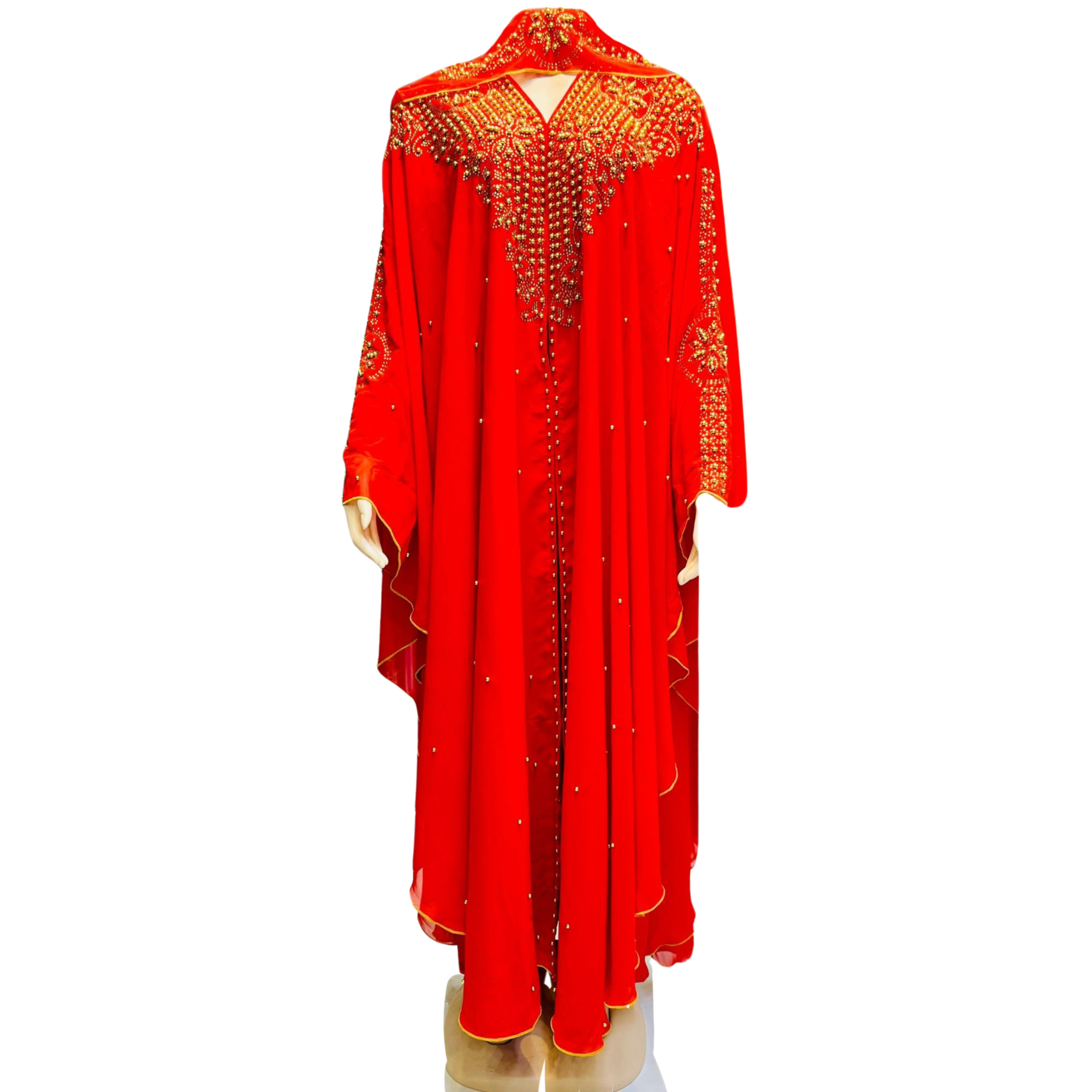 Blood Red Majesty with Gold Stitching Abaya