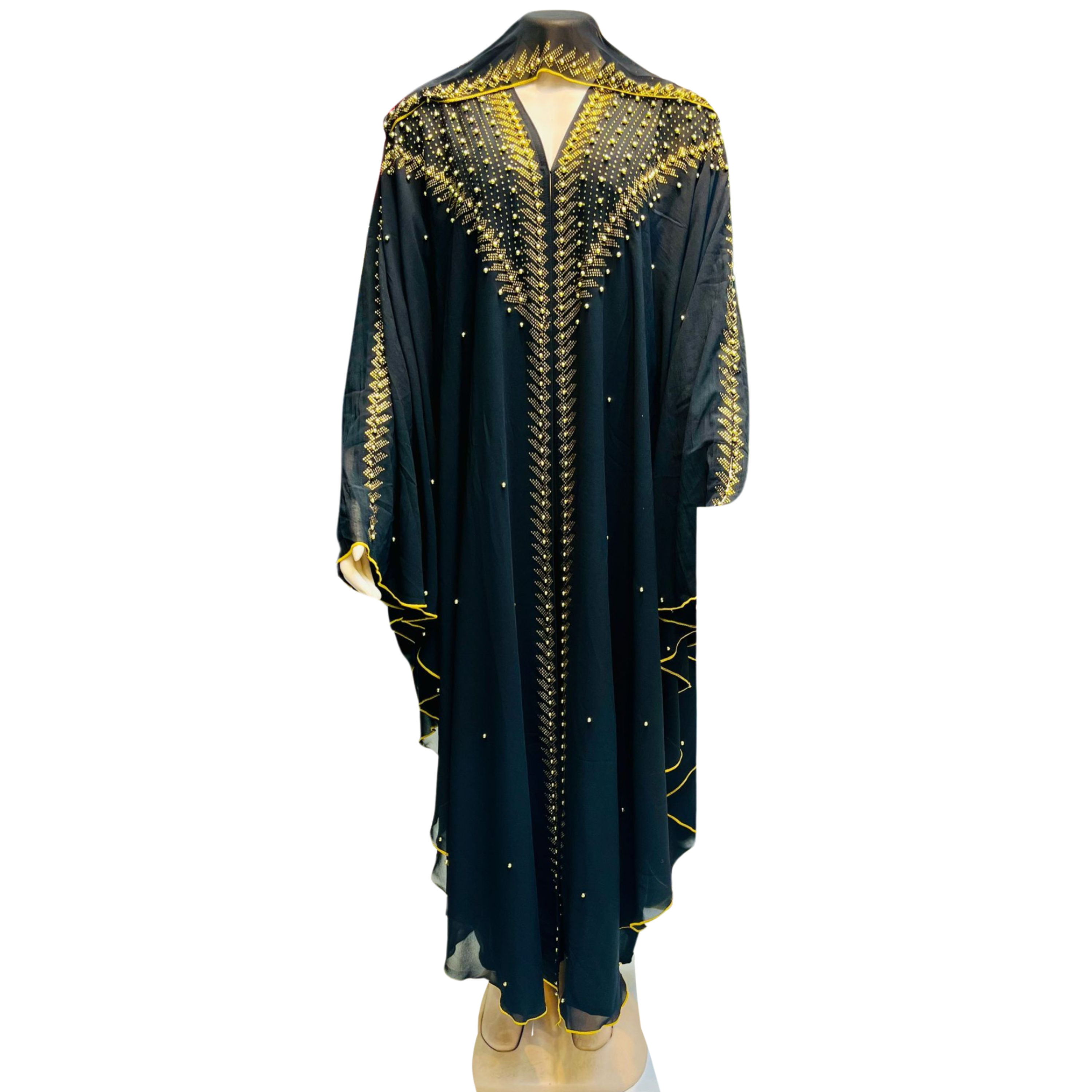 Luxe Dark Green and Gold Embroidery Abaya