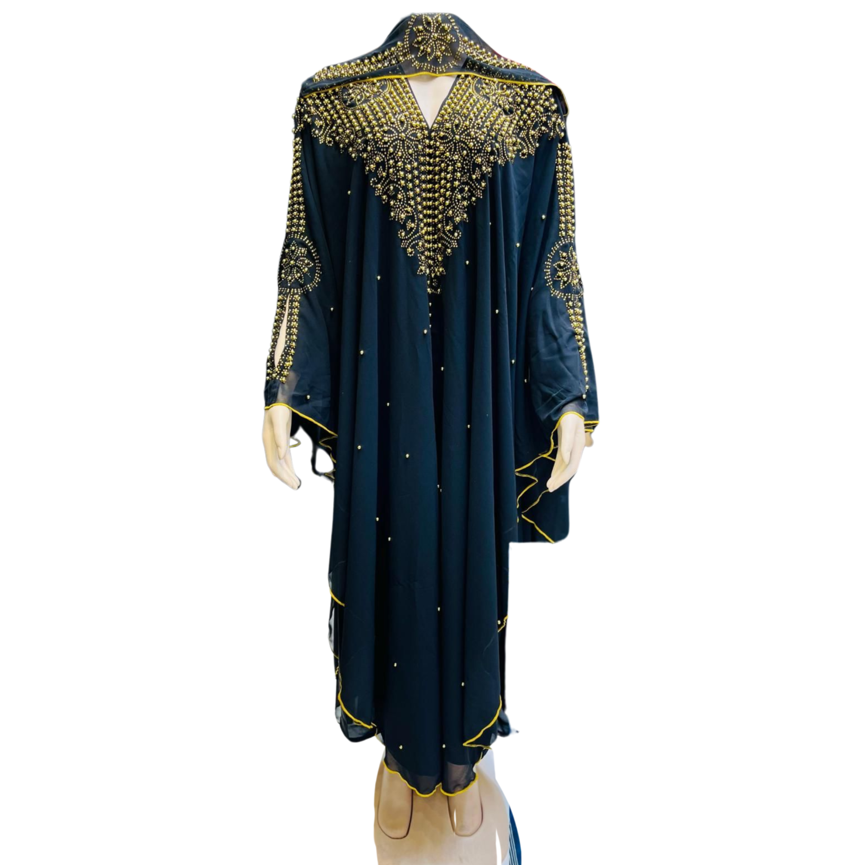 Dark Emerald Elegance with Gold Embellishments Abaya